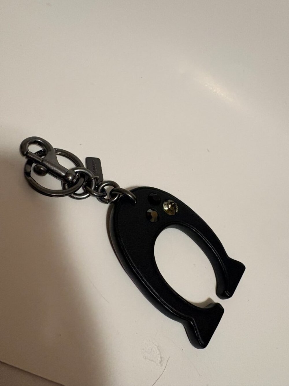 Coach Black Horsebit C Charm Keychain with Gunmetal Hardware - Picture 2 of 5